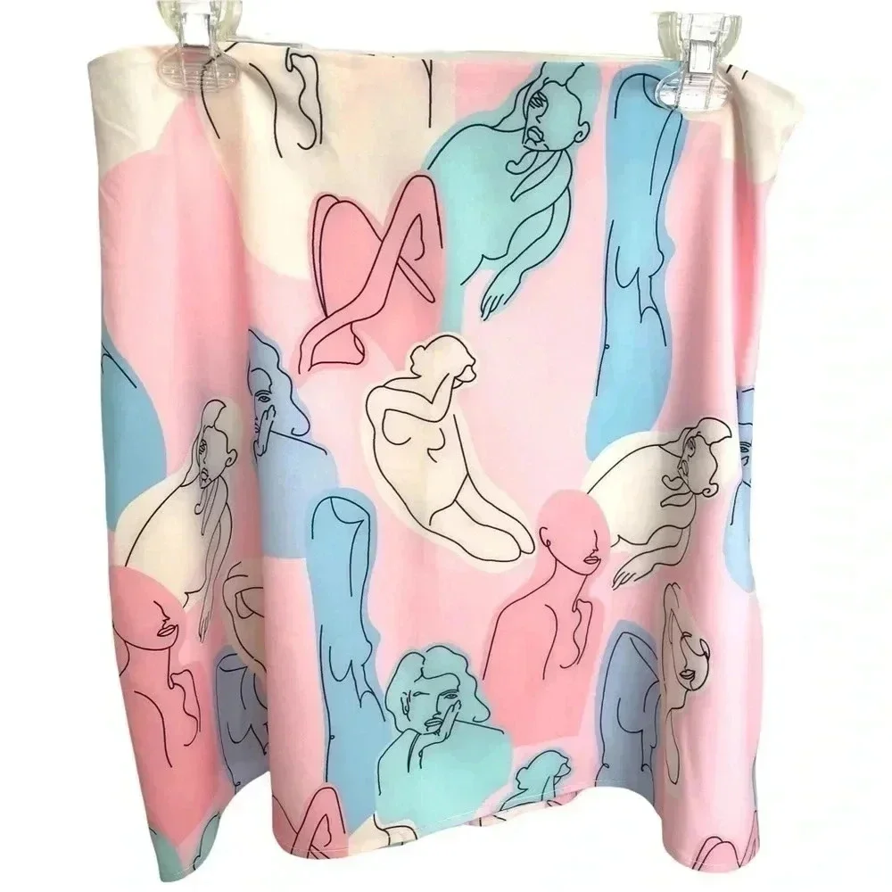 Pastel Mini Skirt Line Drawing Women Bodies Forms